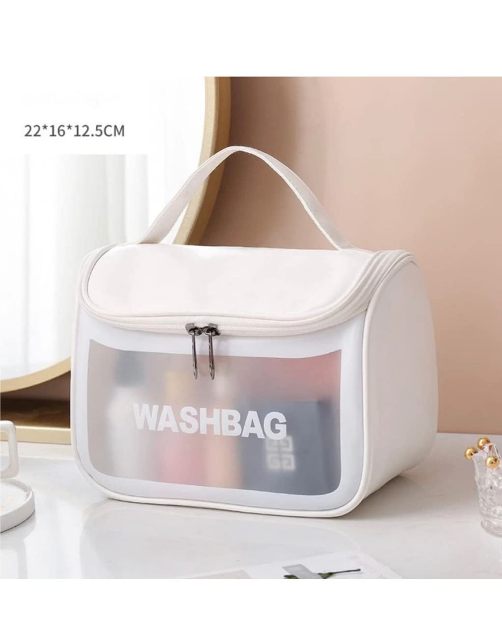Waterproof Clear Travel Toiletries Bag - PVC Cosmetic Makeup Organizer Pouch for Women | Portable Bathroom Essentials Case for Business Trips, Vacations & Gym (White)