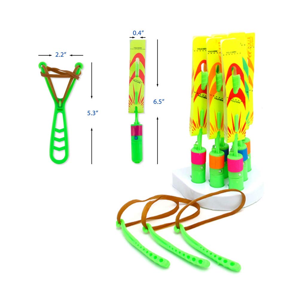 BAIVYLE LED Helicopter Toys for Kids - 6pcs Light Up Flying Arrow Slingshot with Glow in The Dark Feature - Fun Outdoor Camping Games & Birthday Party Favors for Boys Girls - Perfect for Backyard Play, Nighttime Activities and Summer Camp Adventures