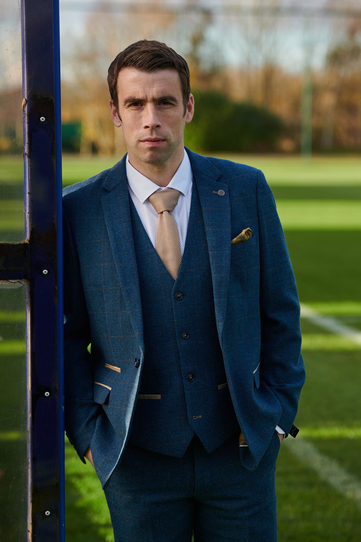 Everton FC Séamus Coleman DION Blue Tweed Check Suit - Official Licensed Football Suit for Matchday, Gameday & Special Events