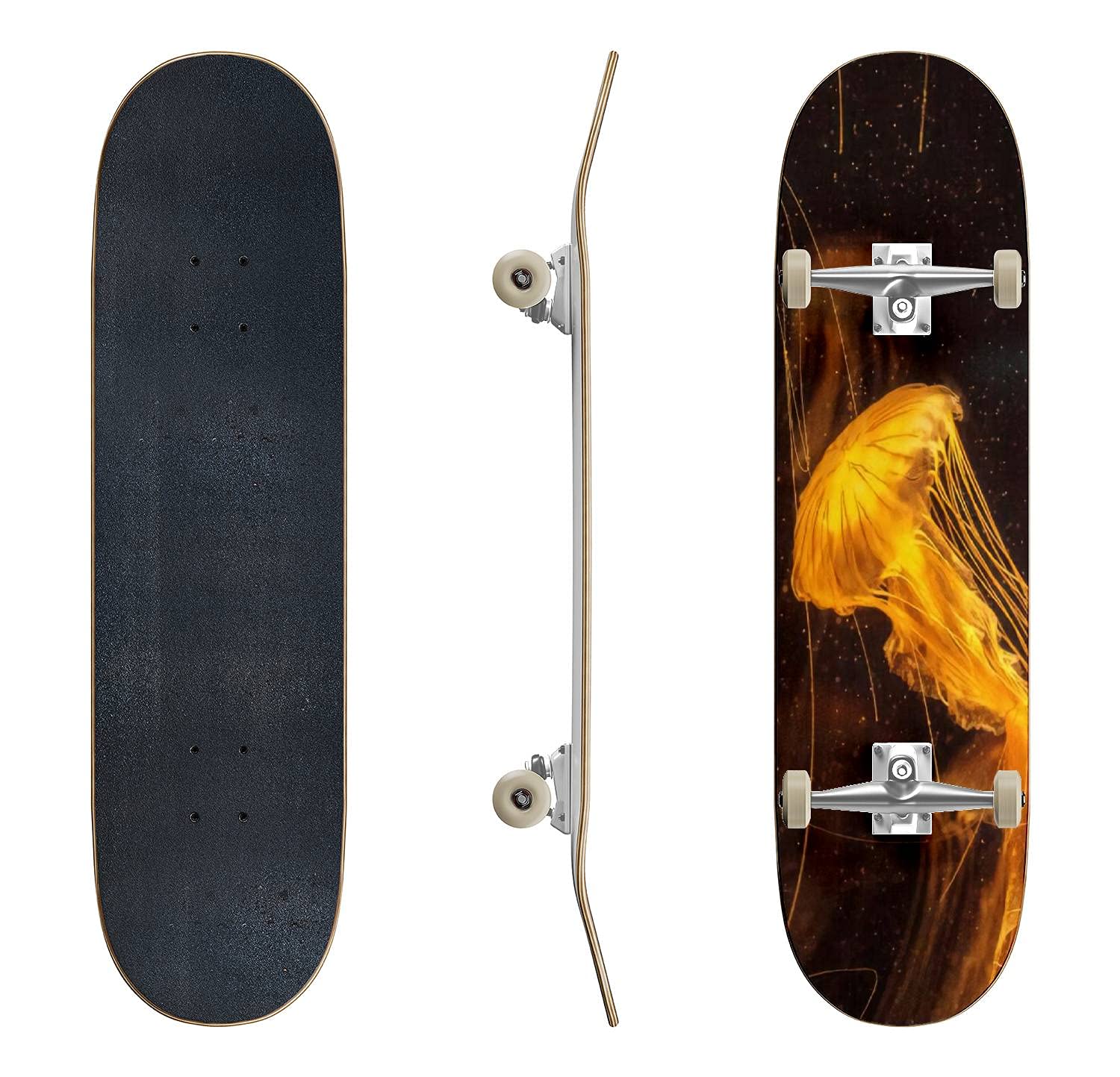 Premium Japanese Sea Nettle Chrysaora Pacifica Jellyfish Design Skateboard - Classic Concave Longboard for Beginners & Professionals | Extreme Sports Gear, Cool Teen Gifts for Skateboarding, Street Riding & Park Tricks