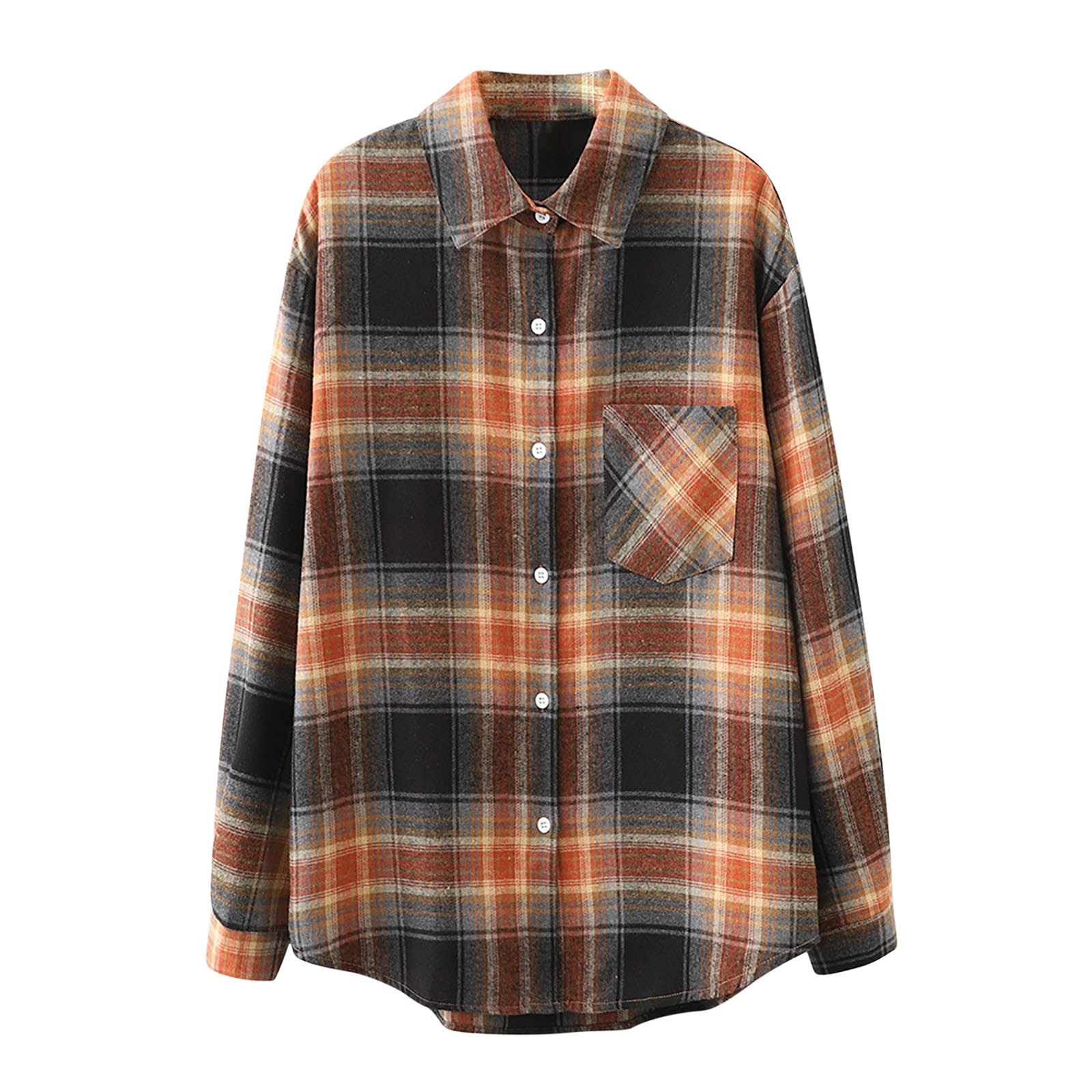 Women's Plaid Shirt Long Sleeve Button Down Shacket - Casual Lapel Lattice Work Blouse Top for Fall Layering & Outdoor Activities