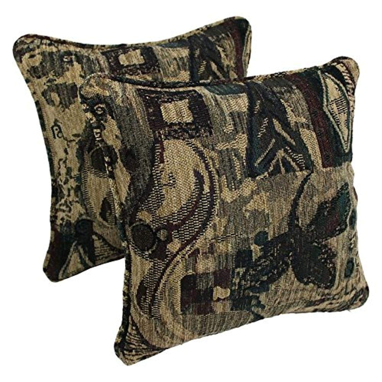 Blazing Needles Corded Jacquard Chenille Throw Pillows (Set of 2) - 18 Inch Decorative Cushion Covers for Sofa, Bed, Living Room - Vintage Antique Style Home Decor Accent Pillows