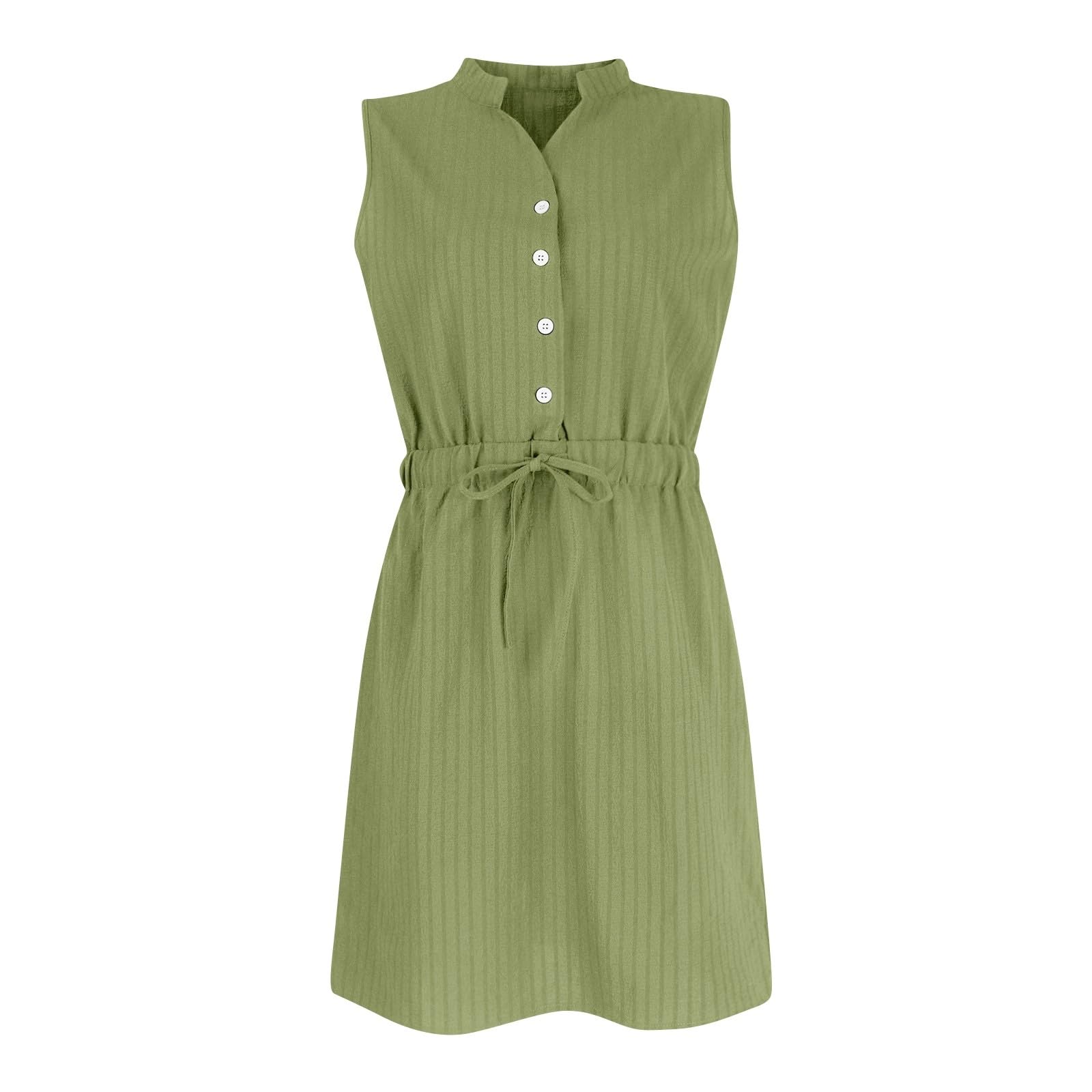 Women's Sleeveless Summer Dresses 2024 - Casual V-Neck Drawstring Waist Slim Fit Dress for Spring & Summer - XS to XXL - Perfect for Beach Outings, Picnics, and Casual Daywear