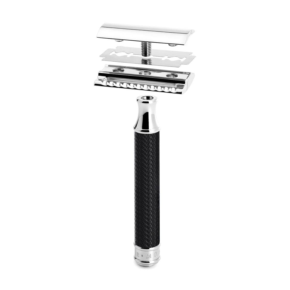 Premium MÜHLE Black & Chrome Silvertip Fiber Safety Razor - Closed Comb Shaving Kit for Men | Barber-Grade Smooth Shave | Ideal for Daily Use, Travel & Professional Grooming