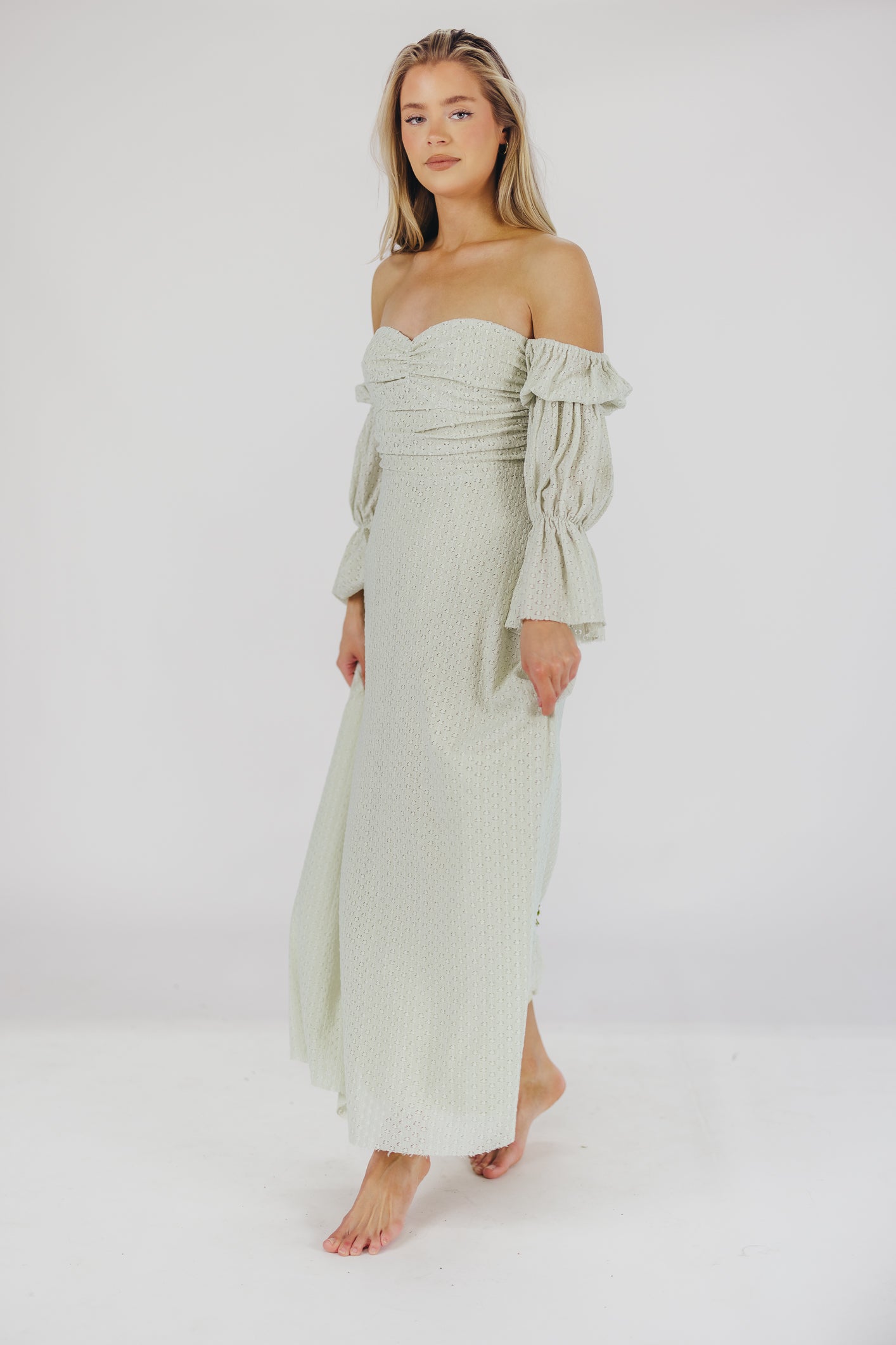Corrine Tiered Sleeve Maxi Dress with Pockets - Bump Friendly Maternity Dress, Inclusive Sizing (S-3XL) in Refreshing Mint Green | Perfect for Baby Showers, Beach Vacations & Summer Weddings