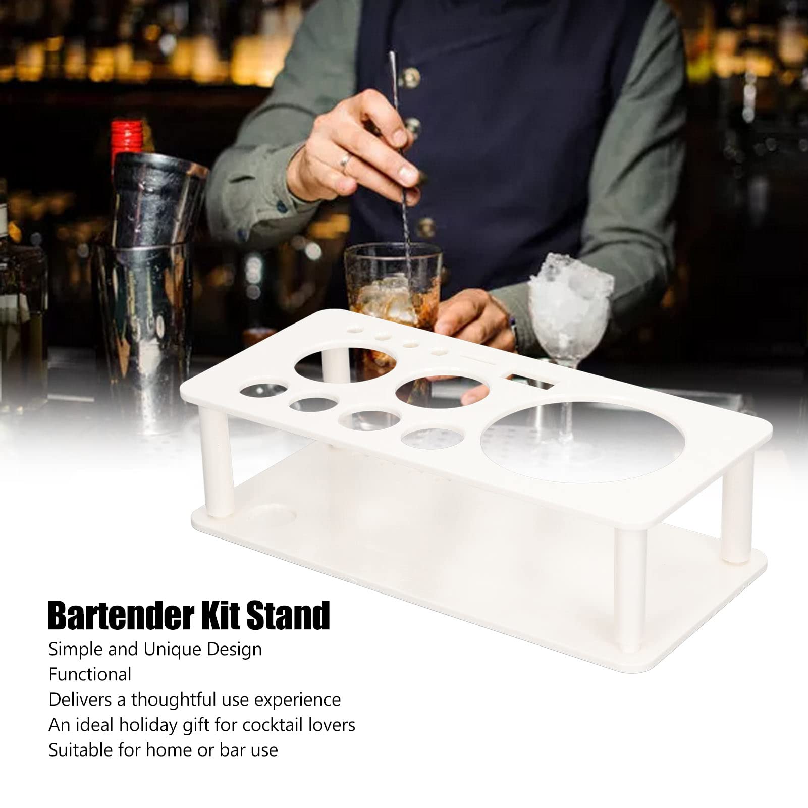 Professional Cocktail Shaker Set with Stand - Space Saving Bartender Kit, Plastic Bar Tool Organizer & Storage Holder - Perfect for Home Bars, Parties & Mixology Enthusiasts