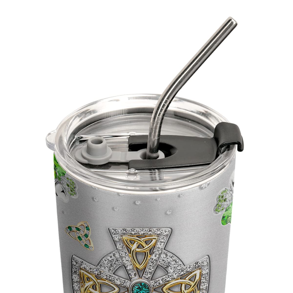 20oz Stainless Steel Double Wall Vacuum Insulated Irish Tumbler - Clover Leaf Slainte Design, Travel Coffee Mug with Lid, Perfect Irish Gift for Women | Great for Office, Commuting & Outdoor Adventures