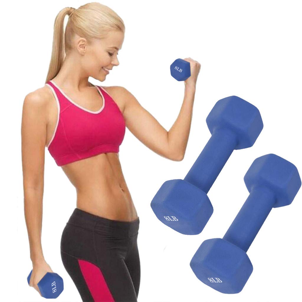 8 Pound Blue Neoprene Coated Dumbbell Set - Home Gym Equipment for Strength Training & Fitness Workouts | Perfect for Home Exercise, Weight Lifting, and Full Body Workouts