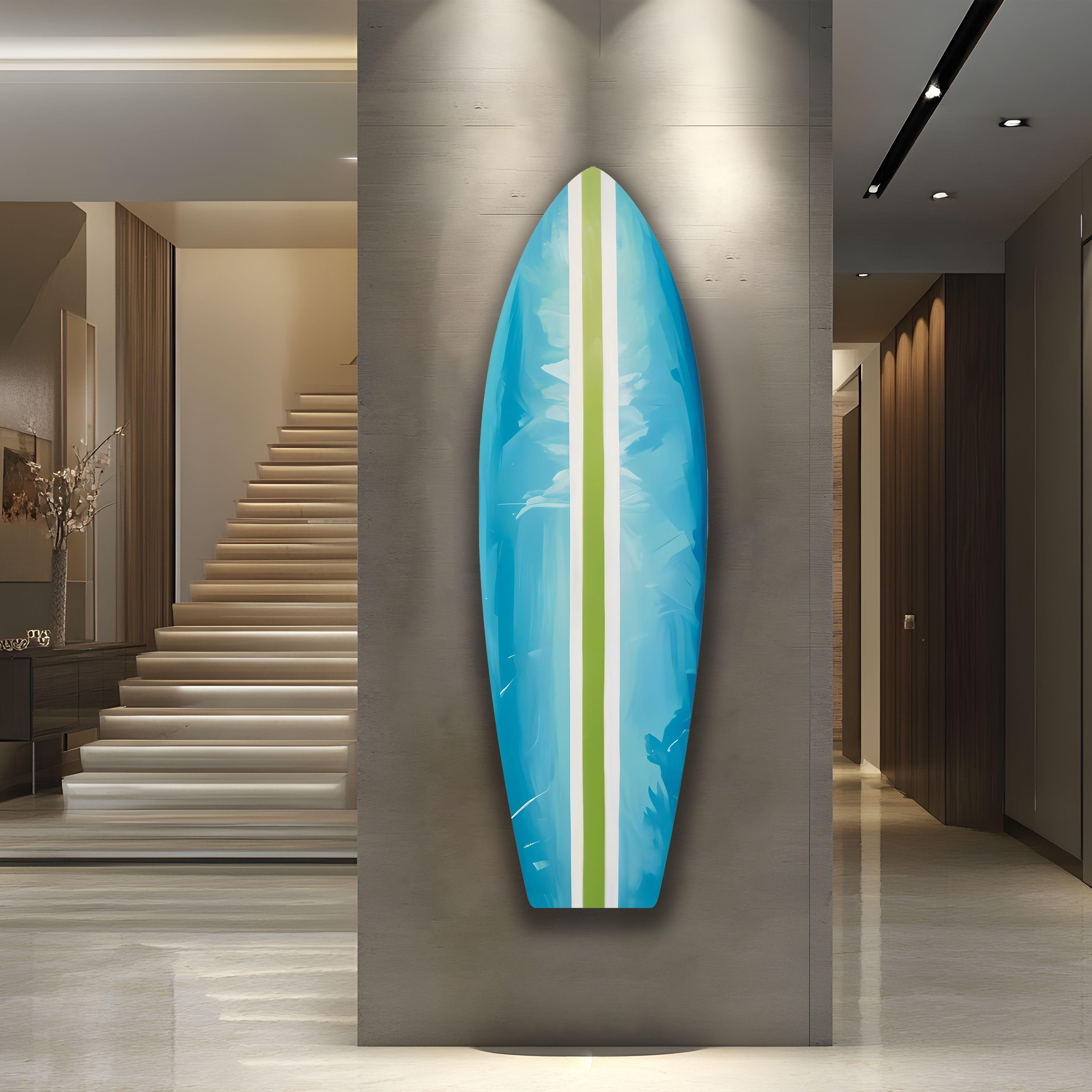 Blue and Green Line Surfboard Wall Art Decor - Coastal Beach House, Surf Shop, or Ocean-Themed Room Decor