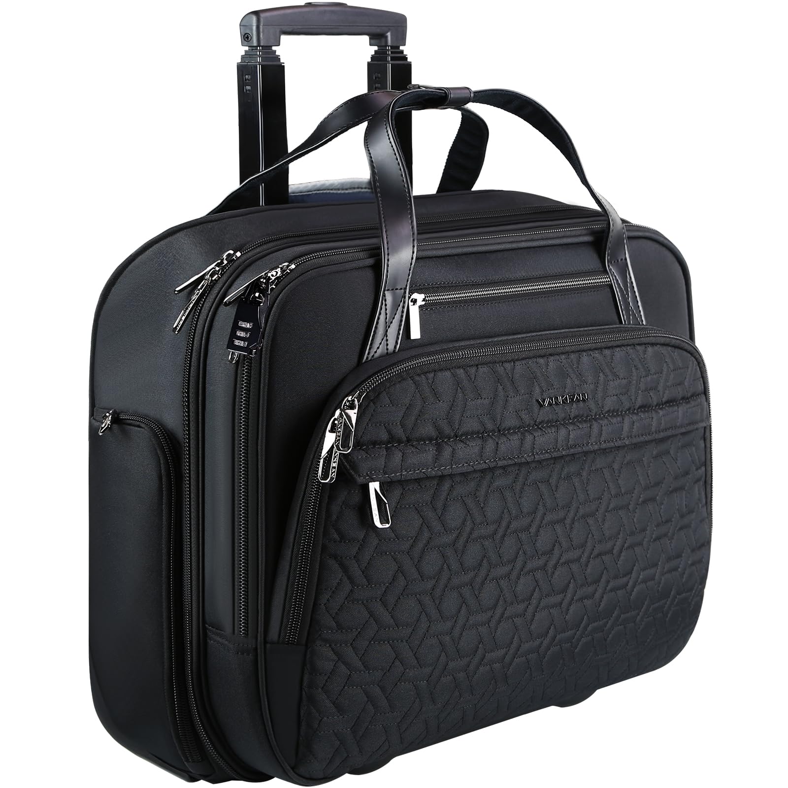 VANKEAN Rolling Laptop Bag for Women & Men - Waterproof Rolling Briefcase Fits 15.6 Inch Laptop with RFID Pockets - Ideal for Travel, Business, College, and Daily Commute