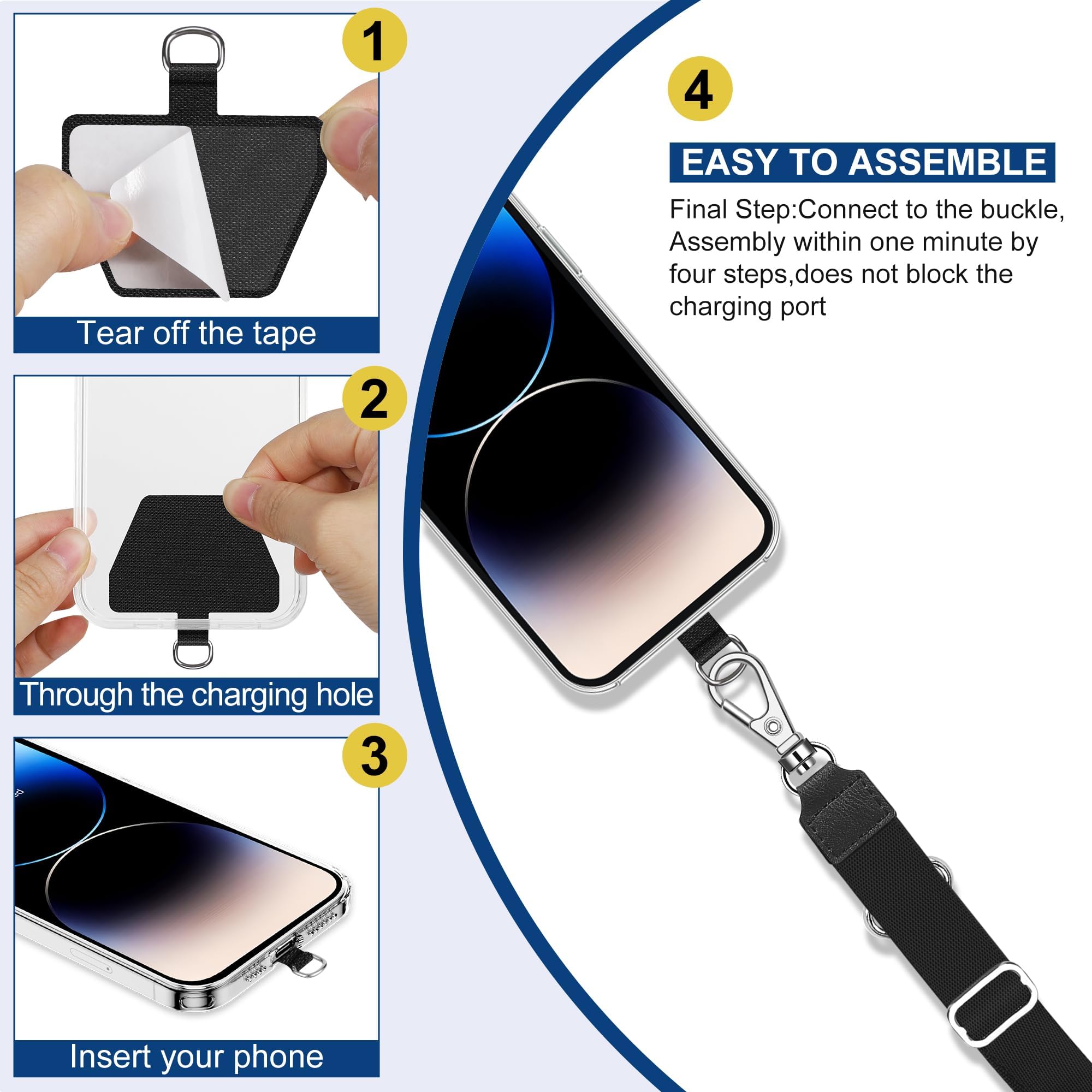 Takyu 2 Pack Universal Phone Lanyard with Adhesive Pad - Safety Tether for iPhone, Samsung, Pixel & Most Smartphones (Black) - Perfect for Work, Travel, Gym & Outdoor Activities