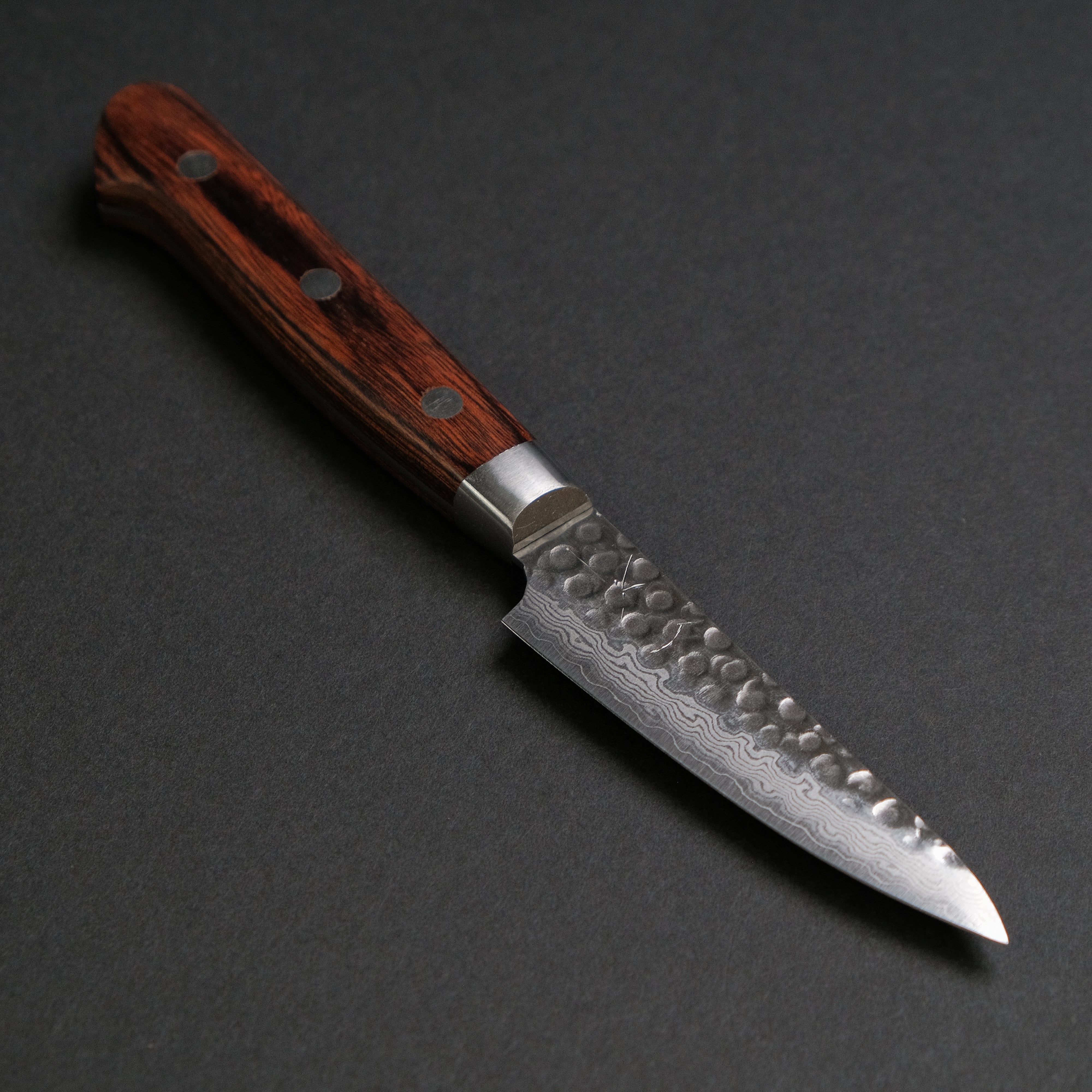 Hitohira HG Tsuchime Damascus 85mm Paring Knife - Imitation Mahogany Handle - Premium Japanese Kitchen Knife for Precise Peeling, Slicing & Garnishing