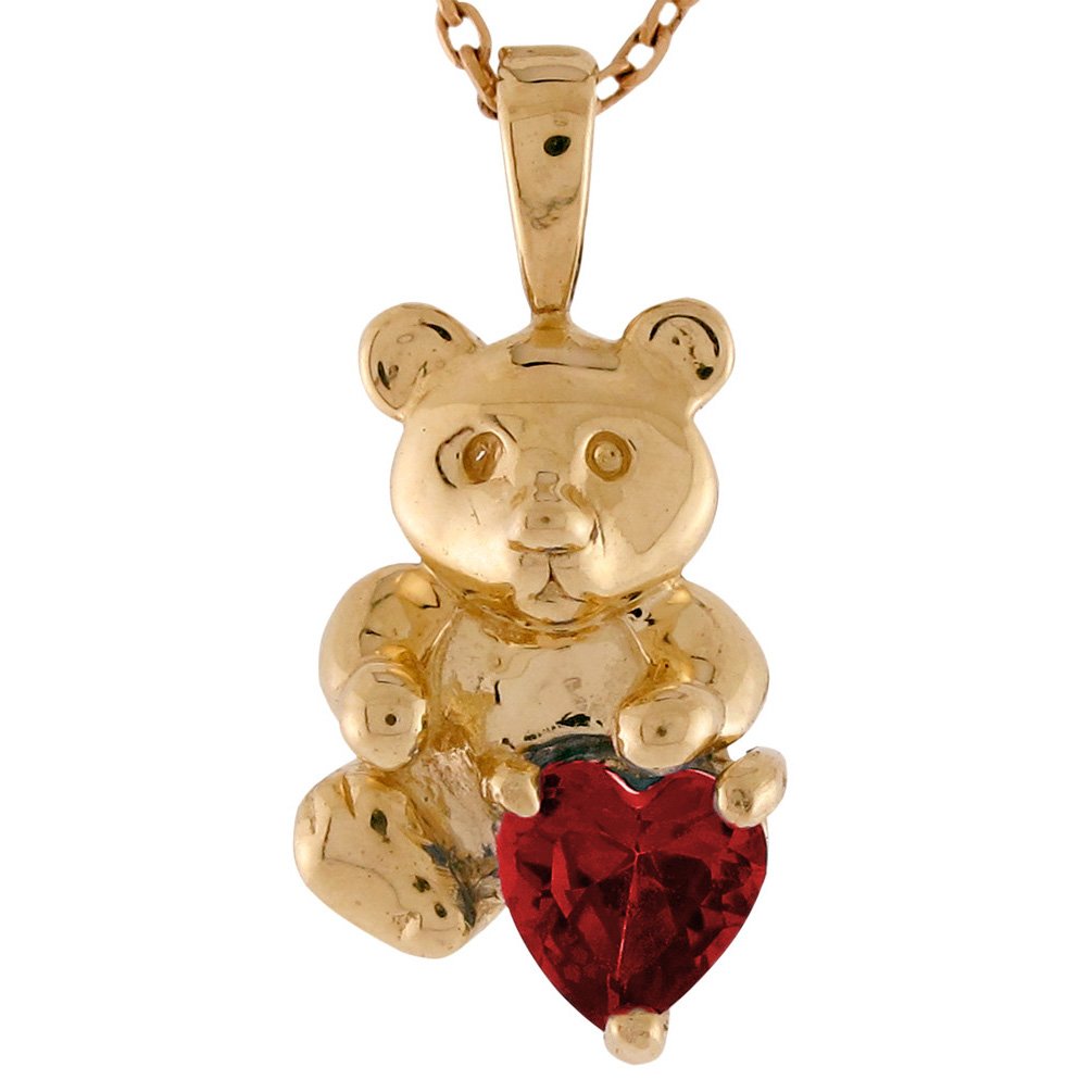 10K Gold Heart Simulated Garnet January Birthstone Floating Charm - Cute Bear Jewelry for Women - Perfect for Gifts, Valentine's Day & Everyday Wear