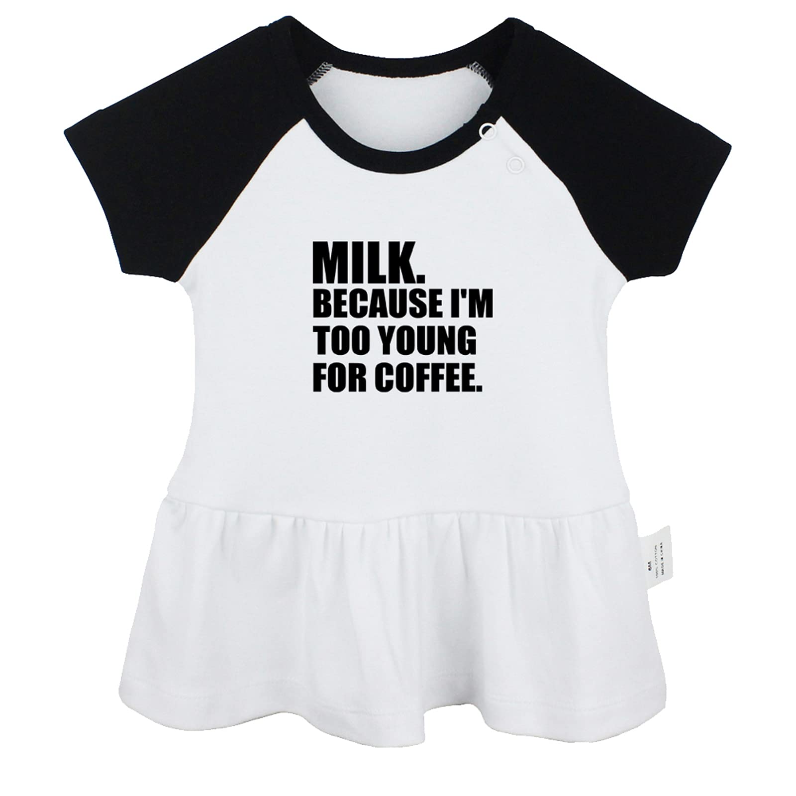 Funny Infant Baby Girls Princess Dress - Cute Ruffles Cotton Outfit for Toddlers | Milk Because I'm Too Young for Coffee | Perfect for Birthday Parties, Photo Shoots & Special Occasions