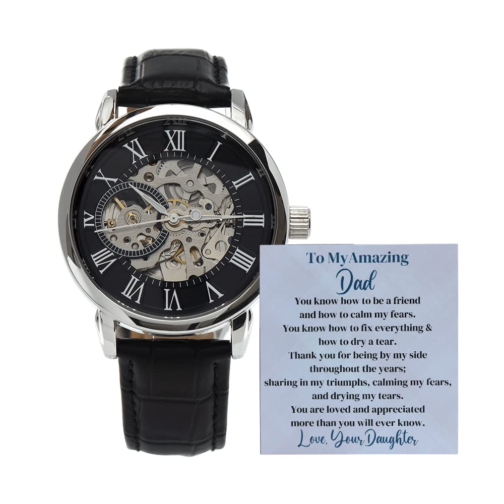 Best Dad Ever Automatic Skeleton Wristwatch for Men - Unique Gift from Daughter - Perfect for Father's Day, Birthday & Special Occasions