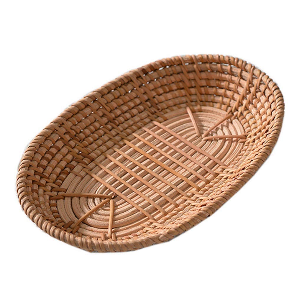 RENSLAT Woven Storage Basket - Rattan Bread & Fruit Basket for Kitchen, Dining Table, Office Desk - Perfect for Organizing Snacks, Sundries & Home Decor (Natural, Medium Size) | Ideal for Picnics, Parties & Farmhouse Style Home Organization