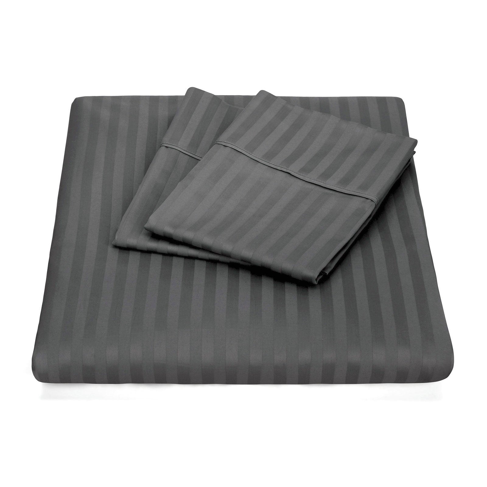 Luxury 1200 Thread Count 100% Egyptian Cotton Sheet Set - Queen Size Stripe Hotel Collection in Charcoal Gray | Ultra Soft Breathable Bed Sheets for Master Bedroom, Guest Room & Luxury Hotels