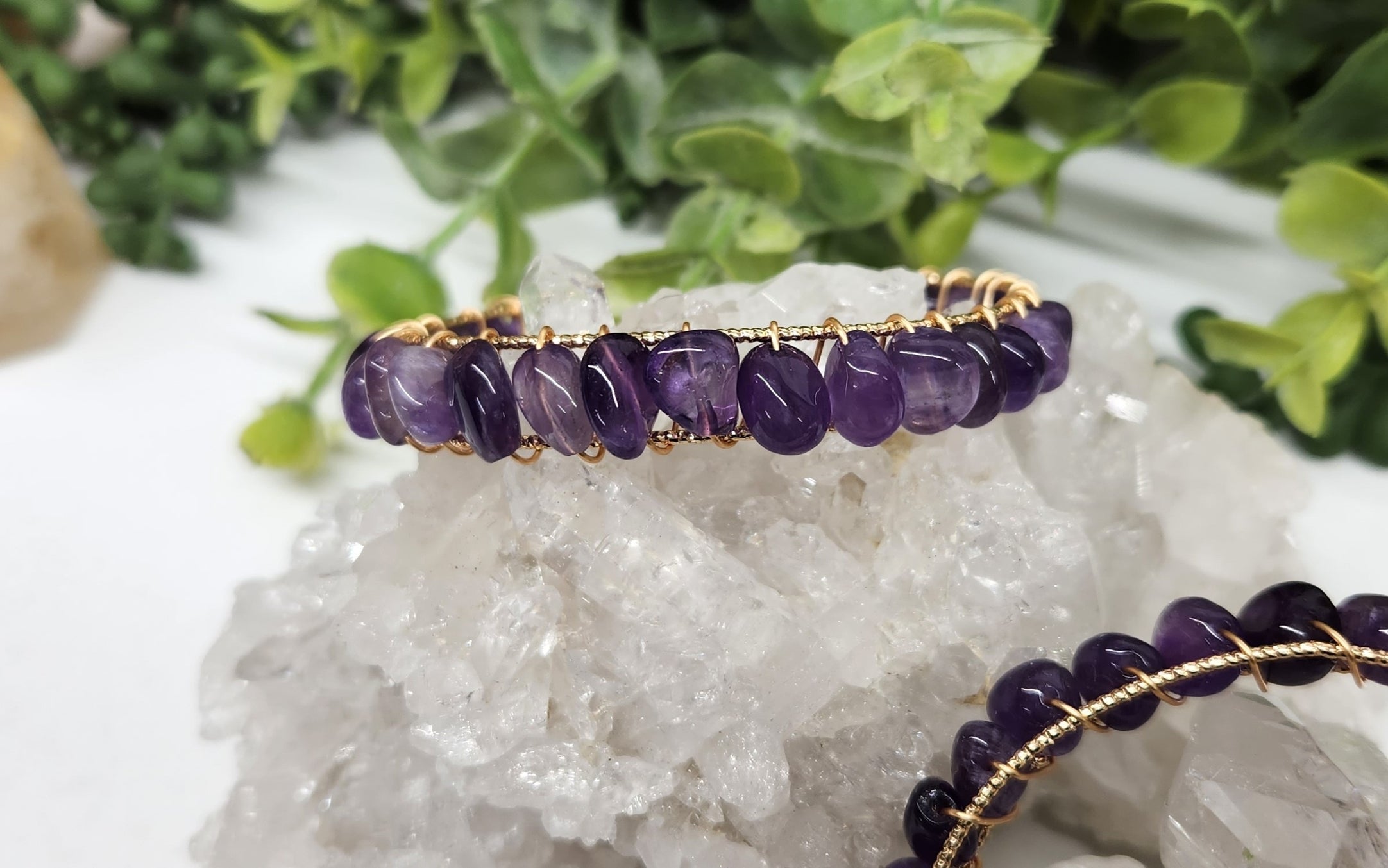 18KT Yellow Gold Overlay Amethyst Bangle Bracelet for Women - Elegant Jewelry Gift for Birthday, Anniversary & Special Occasions