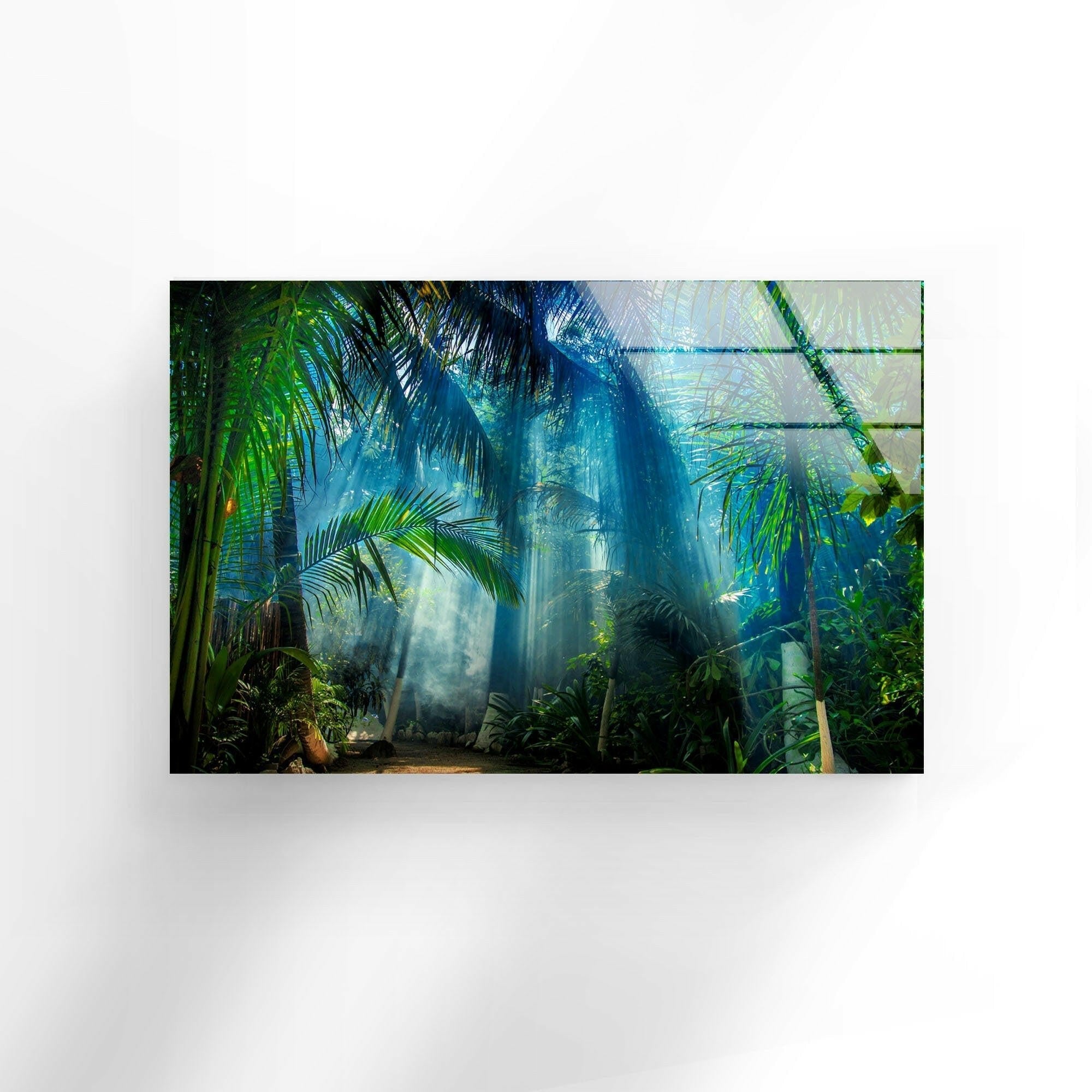 Amazon Rainforest Glass Wall Art - Handmade Nature Inspired Decor for Living Room, Bedroom & Office - Stunning Tropical Forest Scenery for Home & Office Decor