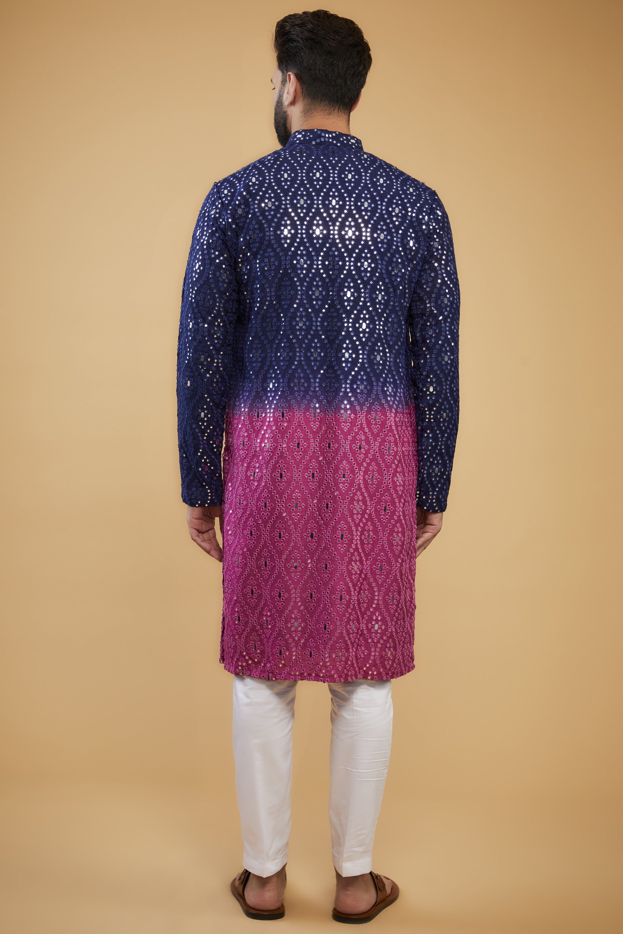 Ombre Shaded Mirror Work Kurta - Embroidered Indian Ethnic Tunic for Women | Perfect for Festivals, Weddings & Cultural Events
