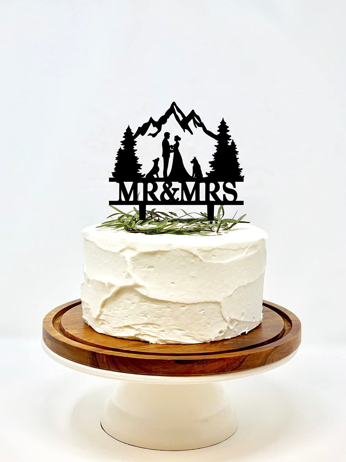 Mountain Wedding Cake Topper - Mr & Mrs Forest Theme Cake Decorations for Outdoor Weddings (Mountain and Dog Design) - Perfect for Rustic, Nature-Inspired & Adventure-Themed Weddings