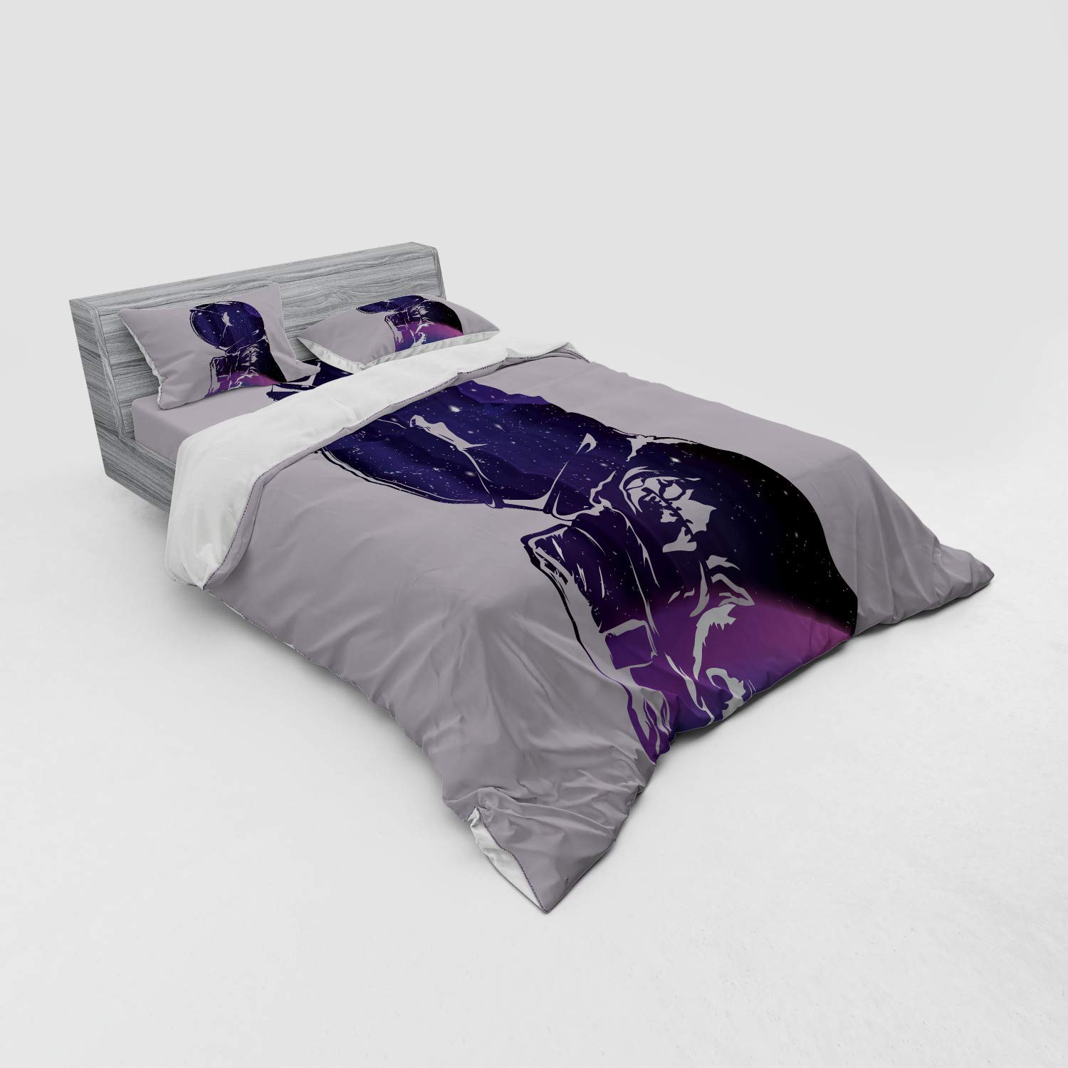 Ambesonne Outer Space Bedding Set - Queen Size 4-Piece Duvet Cover Set with Shams & Fitted Sheet | Astronaut & Star Cluster Cosmic Design in Pink & Purple | Perfect for Galaxy Themed Bedrooms & Space Enthusiasts