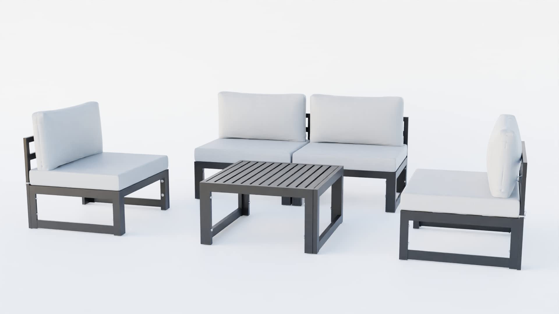 LeisureMod 5-Piece Outdoor Patio Set - Black Aluminum Chairs & Table for Garden Relaxation