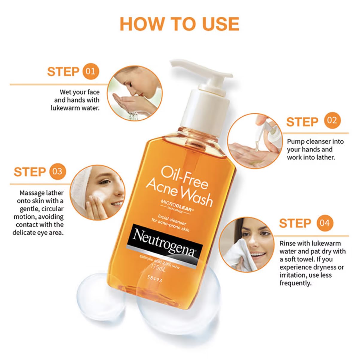 Neutrogena Oil-Free Acne Wash with Salicylic Acid | Deep Cleansing Face Wash for Oily & Acne-Prone Skin | Hydrating, Alcohol-Free, Non-Comedogenic & Dermatologist Tested | 6 fl oz (175ml) | Daily Skincare Routine for Clear, Healthy Skin