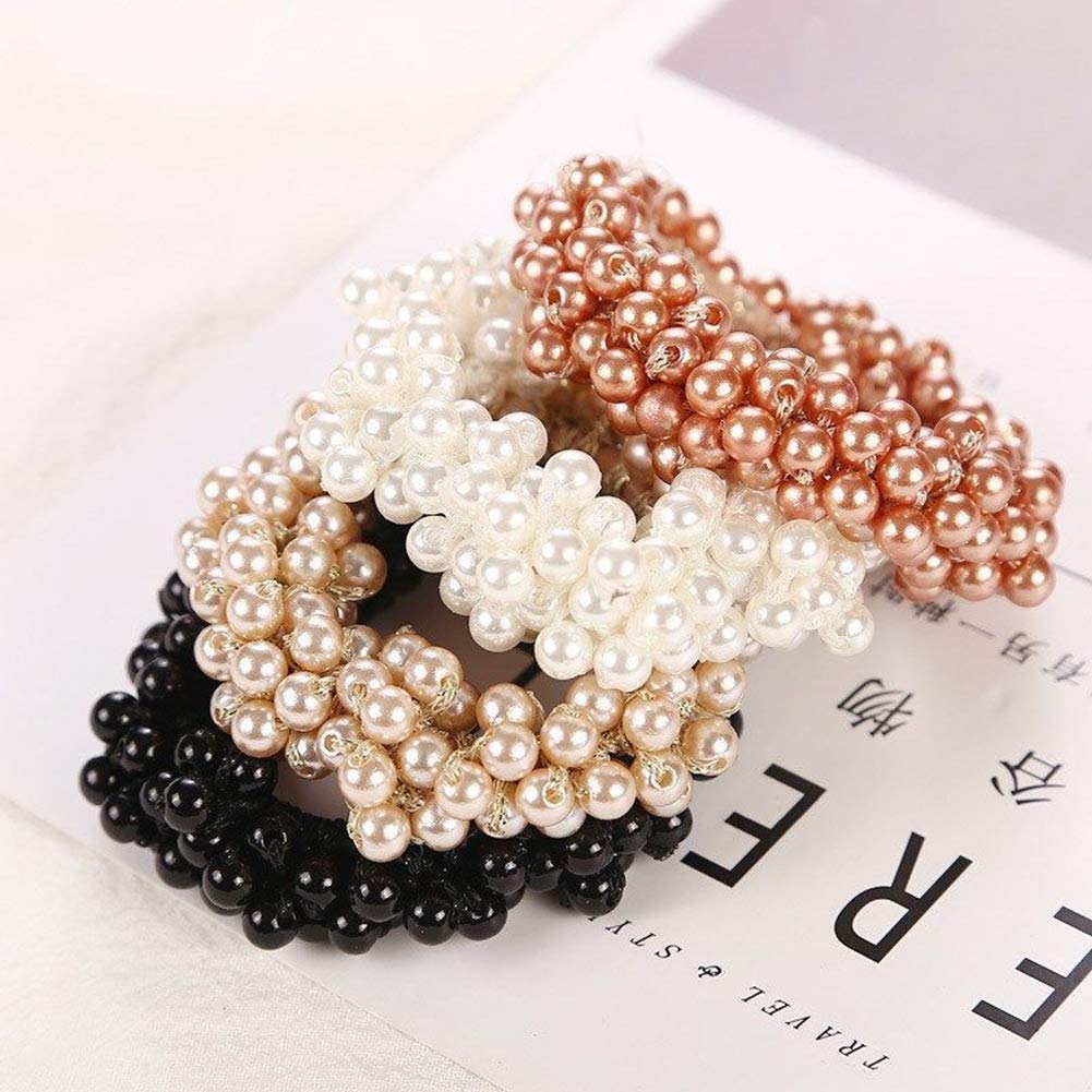 Ruihfas 6Pcs Pearl Hair Scrunchies - Soft Elastic Hair Ties for Women & Girls, Fashion Hair Bands & Ponytail Holders - Perfect for School, Work, Parties & Everyday Use