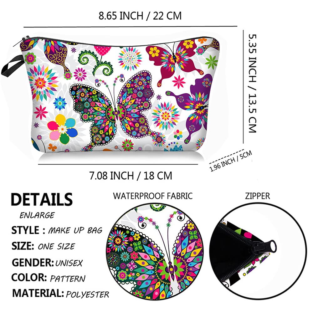FITINI Waterproof Makeup Bag with Butterflies - Small Travel Cosmetic Organizer Pouch for Women & Girls - Zippered Toiletry Storage Clutch Purse - Perfect for Travel, Gym, and Daily Essentials