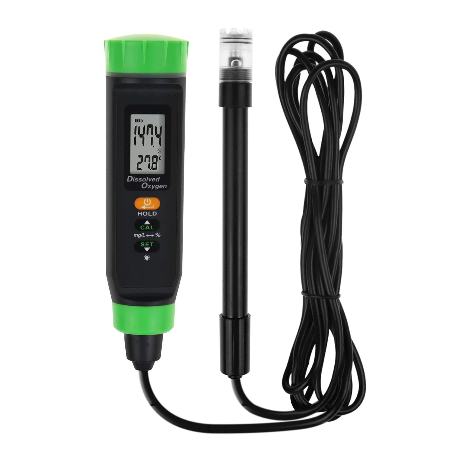 Portable Dissolved Oxygen Meter with ATC & Long Cable - DO Tester Kit with Self-Floating Probe Electrode for Aquariums, Ponds, Hydroponics & Water Quality Testing