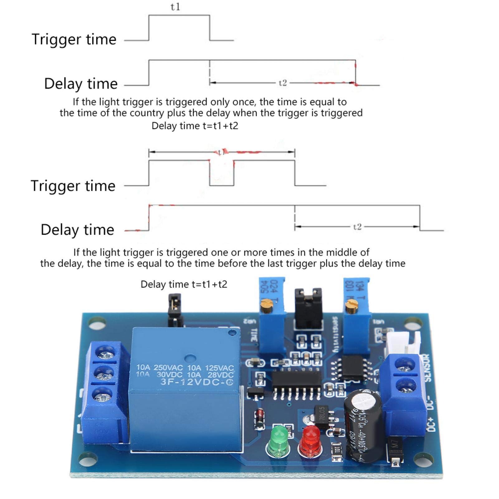 XH-M131 Photoresistor Relay Sensor Module - 12V Light Detection Sensor with LED Control & Adjustable Delay Switch for Home Automation, Garden Lighting, and DIY Electronics Projects