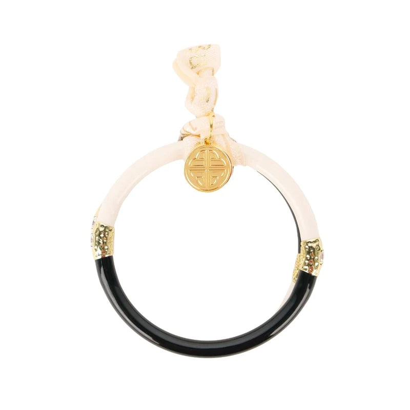 BuDhaGirl Yin & Yang All Weather Bangles Set of 2 - Black & Ivory Adjustable Bracelets for Yoga, Meditation & Everyday Wear