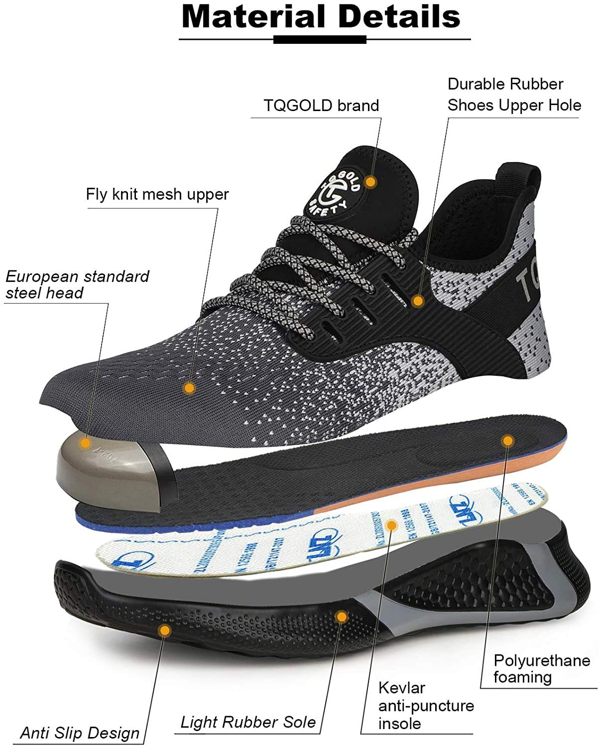 AONEGOLD Men's Steel Toe Work Shoes - Lightweight Breathable Safety Sneakers for Construction & Industrial Use - Puncture Proof Non-Slip Work Boots (Perfect for Warehouse, Factory & Outdoor Jobs)