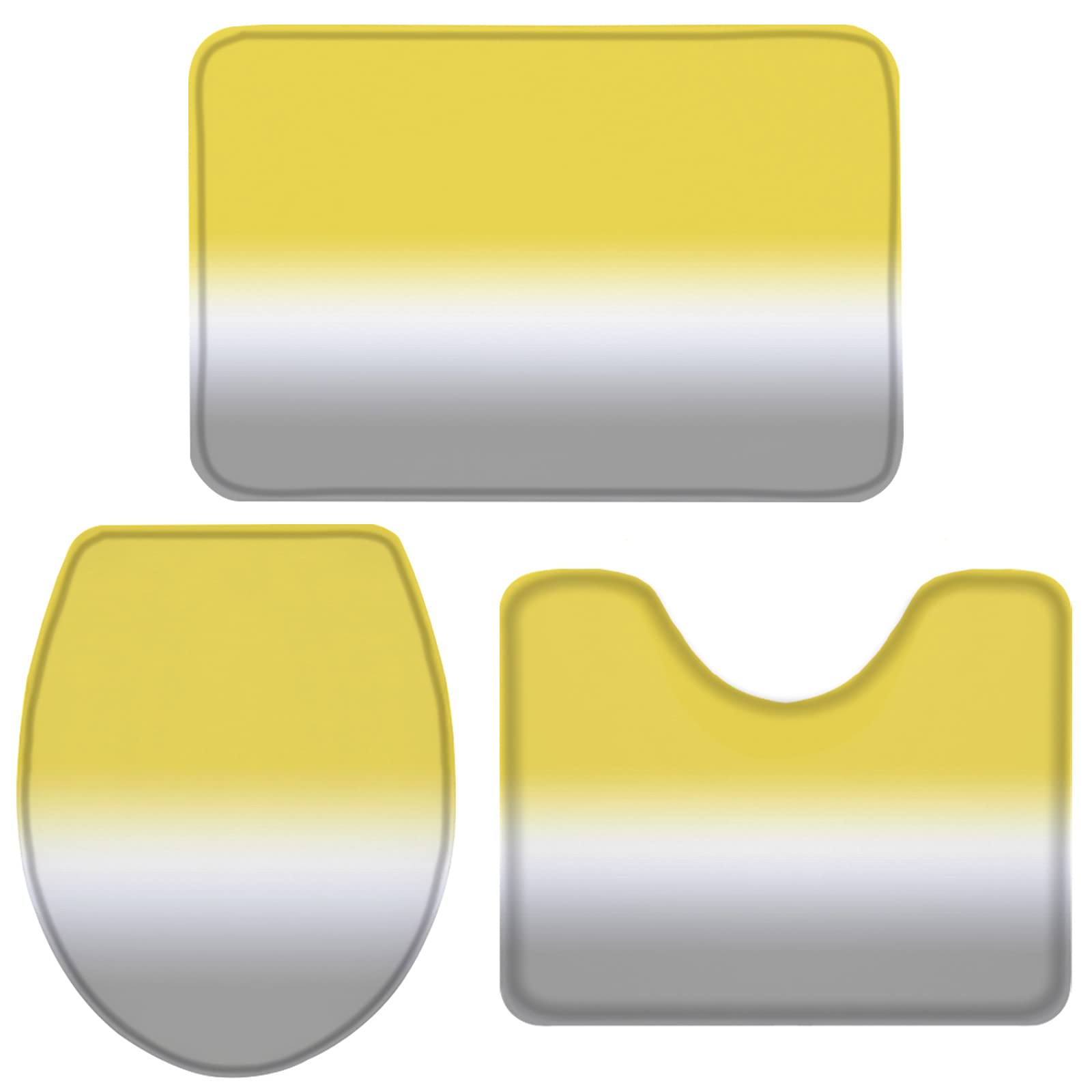 3-Piece Non-Slip Bathroom Rug Set - Yellow & Gray Ombre Gradient Contour Mat & Toilet Cover | Super Absorbent Soft Shower Mats for Bathroom Safety & Comfort (Perfect for Modern Home Decor & Spa-Like Bathroom Experience)