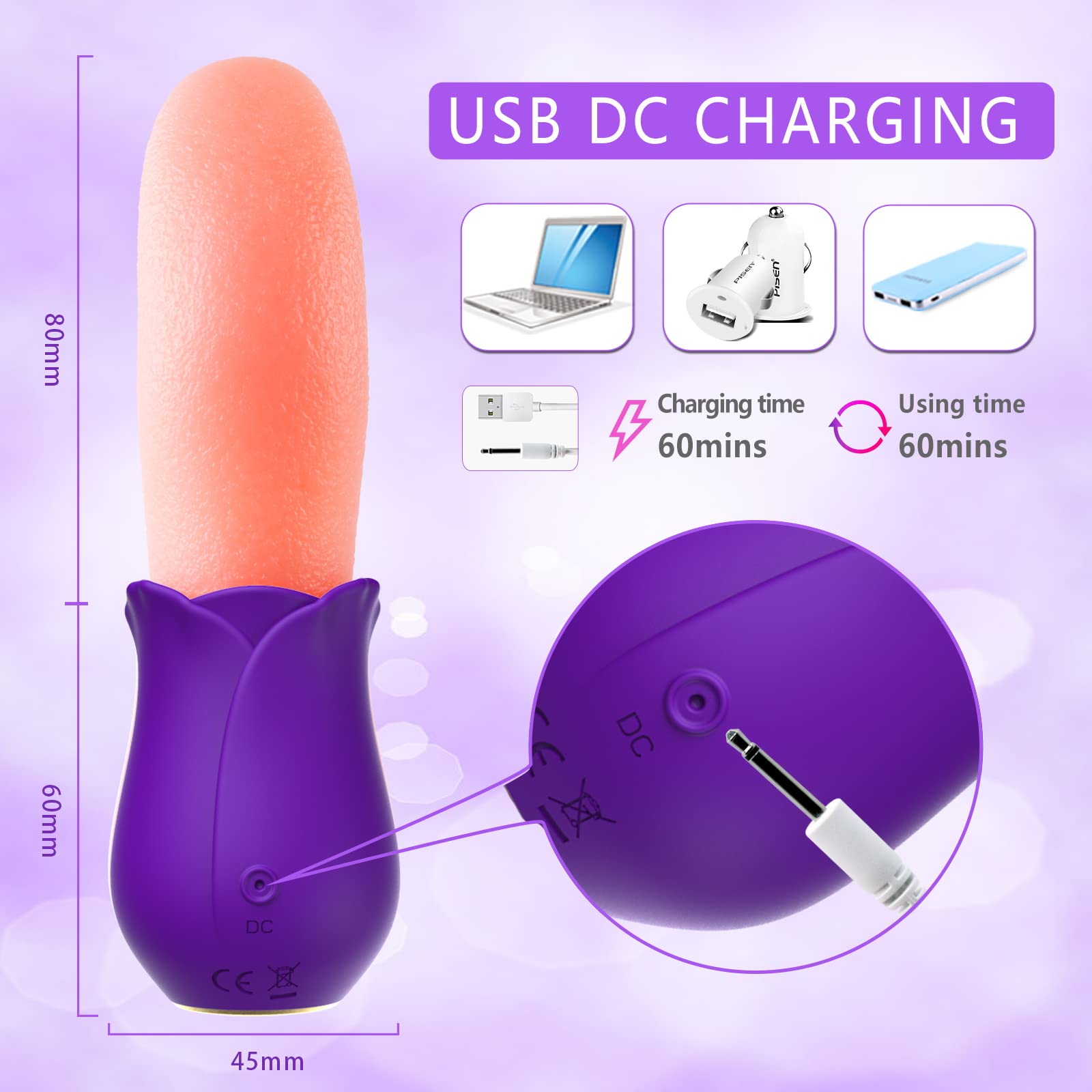 Premium Rose Vibrator for Women - Clitoral & G-Spot Stimulator with Tongue Licking Technology, Nipple & Breast Massager - Purple Adult Sex Toy for Solo Play & Couples Foreplay | Perfect for Sensual Exploration & Intimate Moments
