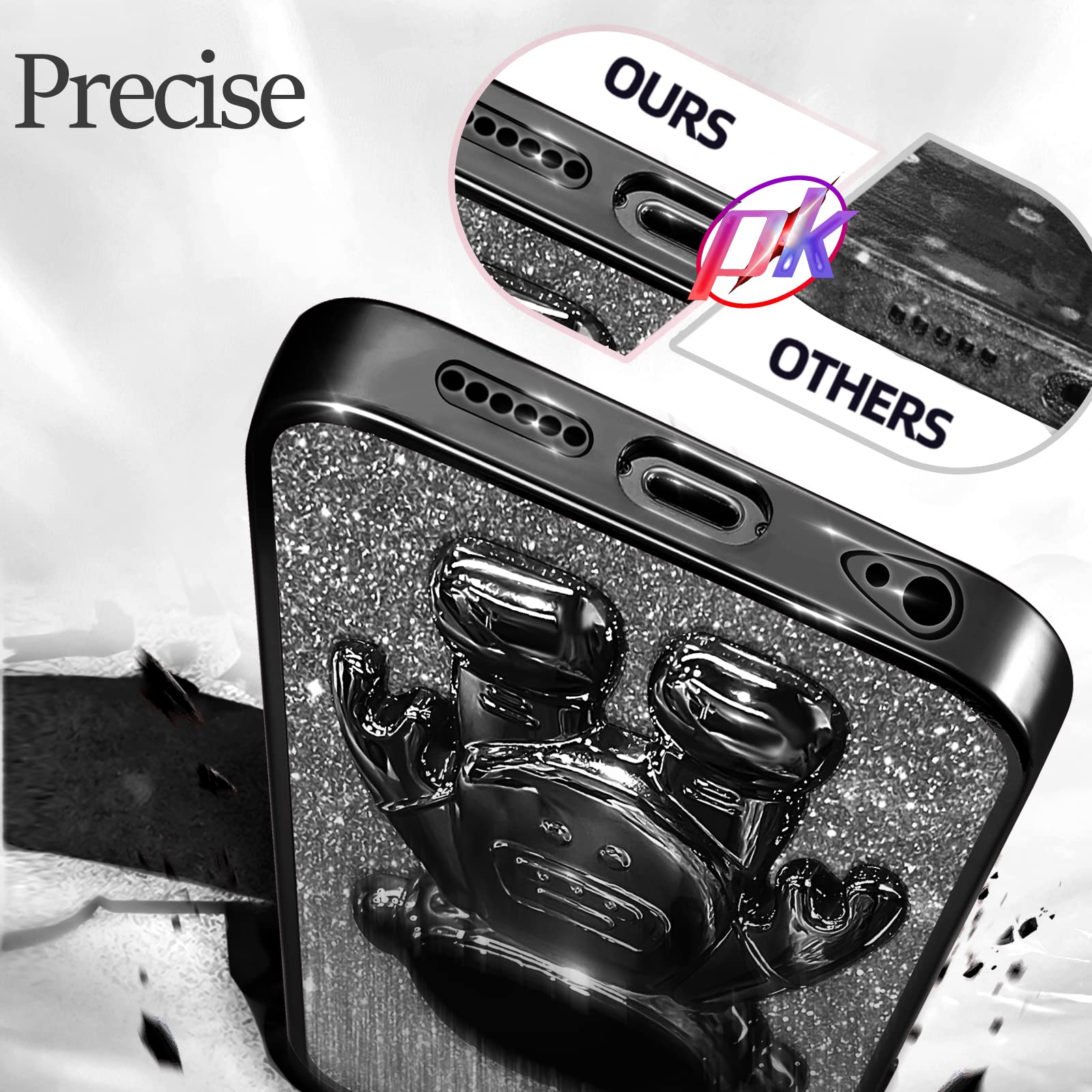 Buleens iPhone 6/6s Case - Cute Astronaut Clear Glitter Phone Cover with Spaceman Stand | Electroplated Sparkly Space Design for Women & Girls | Perfect for Everyday Use, School, and Gift Giving (Black)