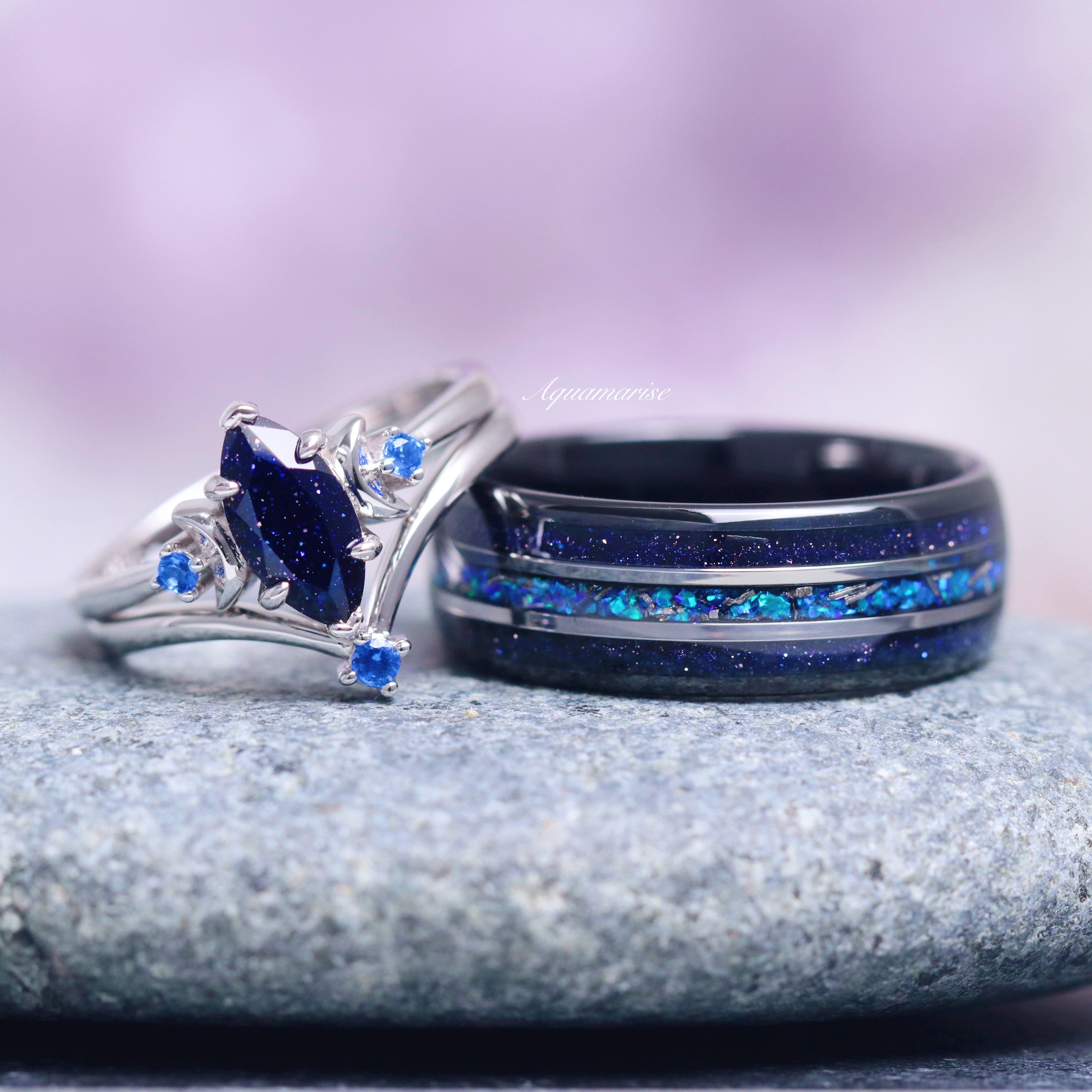 Lunar Starlight Ring Set - Sterling Silver Stackable Rings for Women, Starry Night Inspired Jewelry | Perfect for Date Night, Anniversary Gifts & Everyday Wear