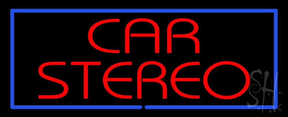Red Car Stereo Blue Border LED Neon Sign - 13x32 Inches with Dimmer, Black Square Acrylic Backing - Bright Premium Indoor Neon Light for Computer & Electronics Store Decor - Perfect for Gaming Rooms, Man Caves & Retro Themed Spaces