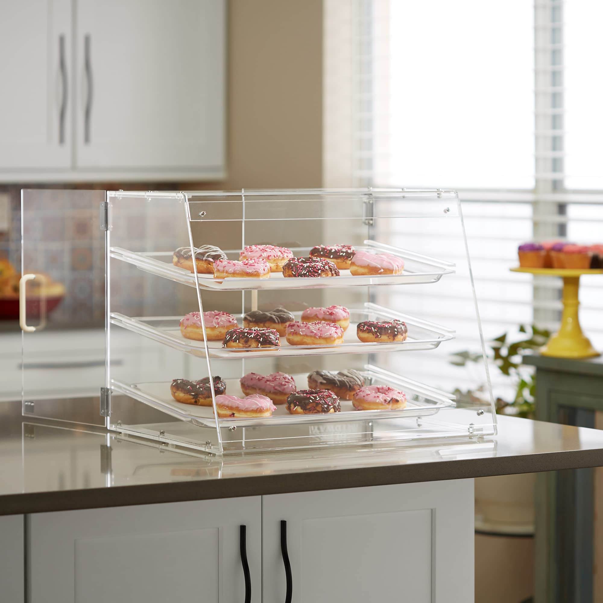 Olde Midway 3-Tier Acrylic Bakery Display Case with Removable Trays - Commercial Countertop Pastry Showcase for Donuts, Cakes & Desserts - Perfect for Bakeries, Cafes & Retail Stores