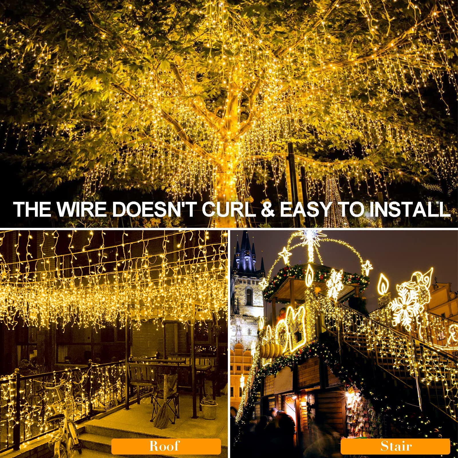 640 LED 65 FT Outdoor Christmas Lights with 120 Drops - 8 Lighting Modes, Warm White Fairy String Lights for Holiday Decor, Wedding, Party, Bedroom, Garden & Patio - Indoor/Outdoor Waterproof Christmas Decorations