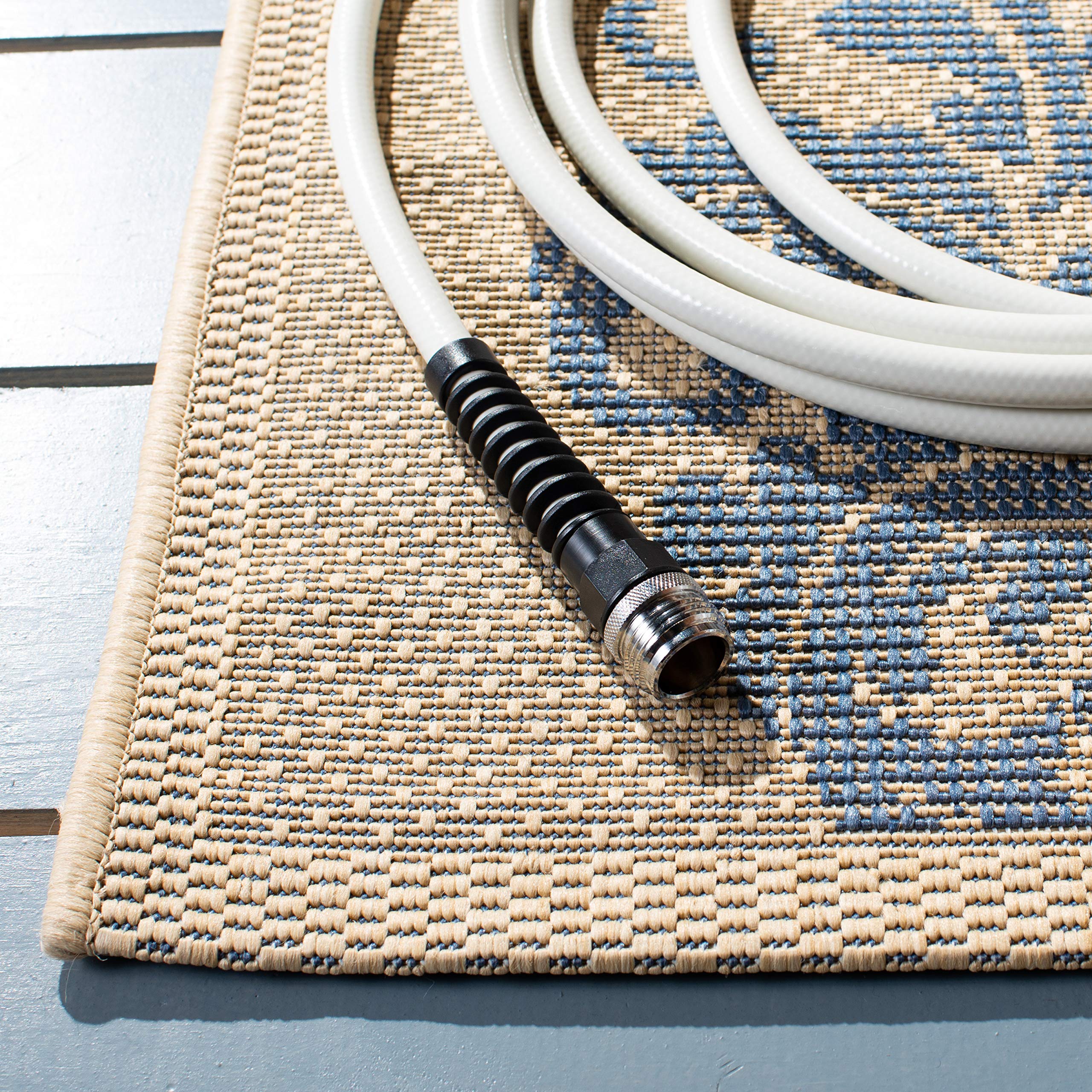 SAFAVIEH Courtyard Collection 9' x 12' Natural Blue Indoor Outdoor Area Rug - Non-Shedding, Washable, Easy Care - Perfect for Patio, Backyard, Mudroom, Living Room & Bedroom (CY2720-3101)