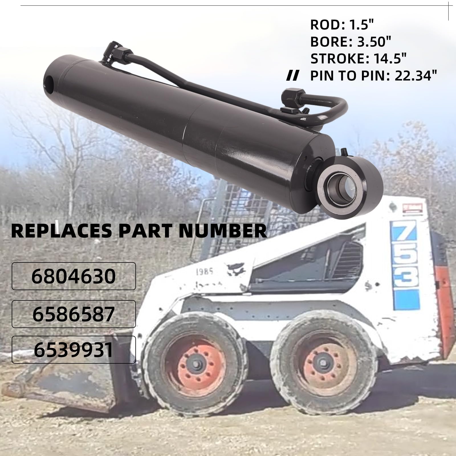 Topaz Hydraulic Bucket Tilt Cylinder for Bobcat Skid Steer Loaders - Compatible with T140, S130, 773, 763, 753 Models - Replaces OEM Parts 6804630, 6586587, 6539931 - Ideal for Construction, Landscaping & Farm Equipment Maintenance