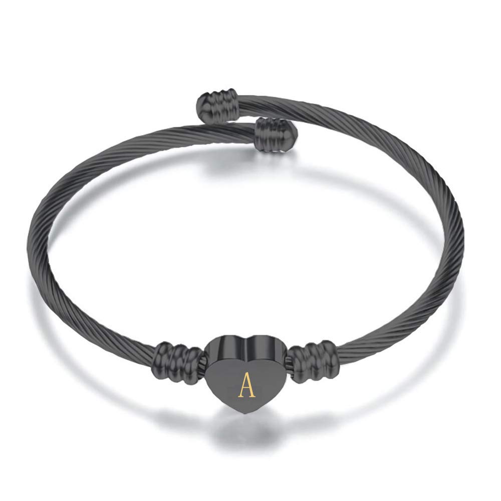 Initial Letter Cuff Bracelet - Love Heart Alphabet Bangle for Women | Gift for Her, Birthday & Anniversary