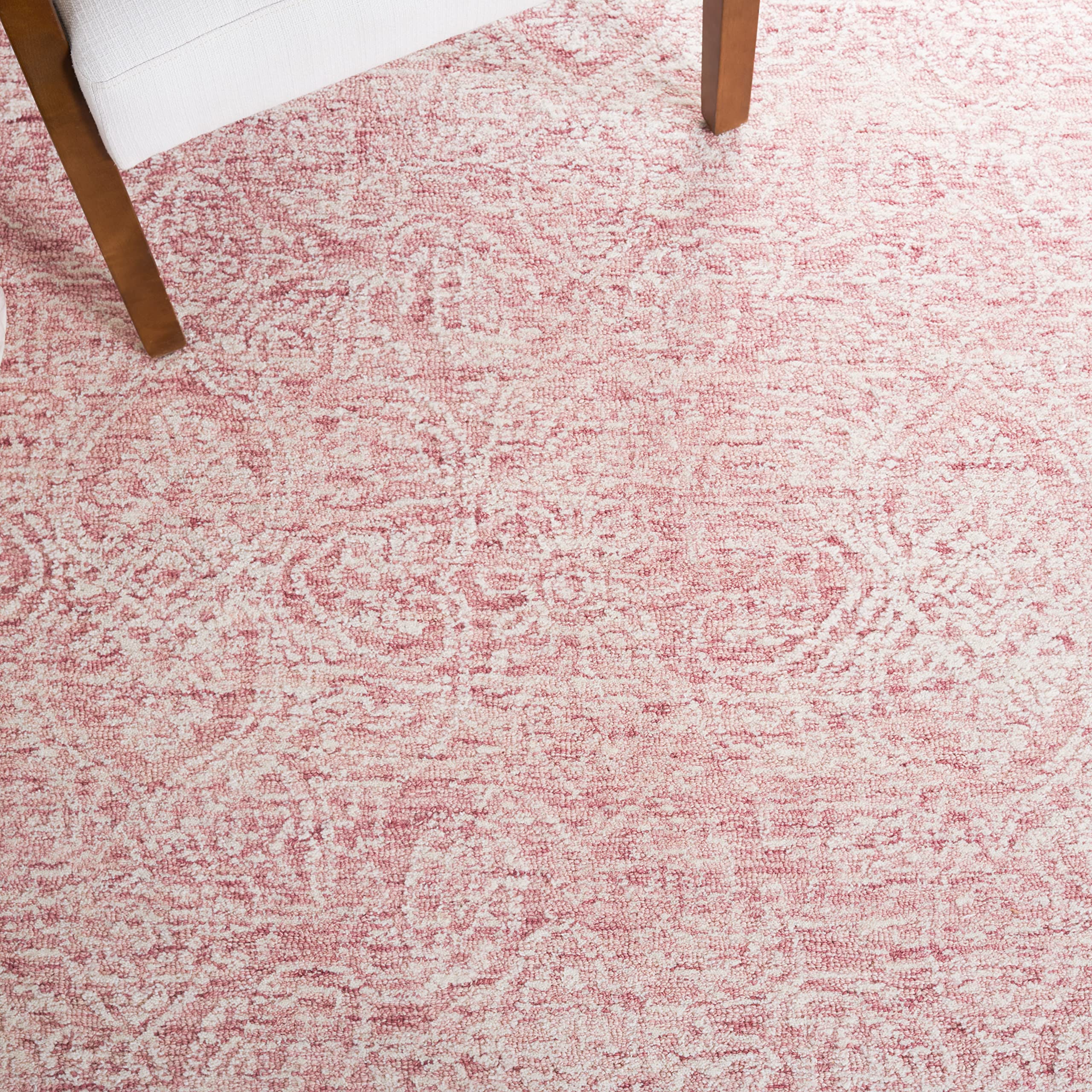 SAFAVIEH Metro Collection 6' Square Pink Ivory Wool Area Rug - Handmade Premium Rug for Living Room, Dining Room & Bedroom | Soft & Durable Floor Decor for Home & Office