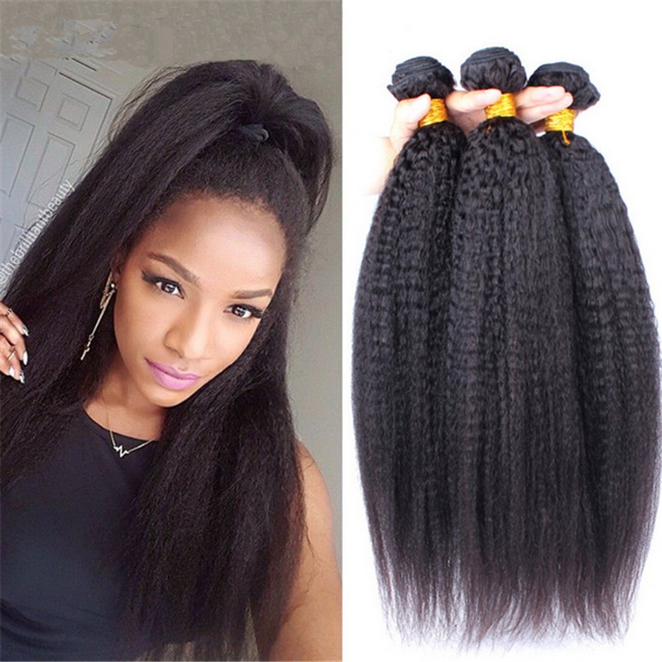 8A Mongolian Kinky Straight Hair Wefts - 3Pcs/Lot 100% Unprocessed Human Hair Extensions - Italian Coarse Yaki Virgin Hair Bundles 10-30