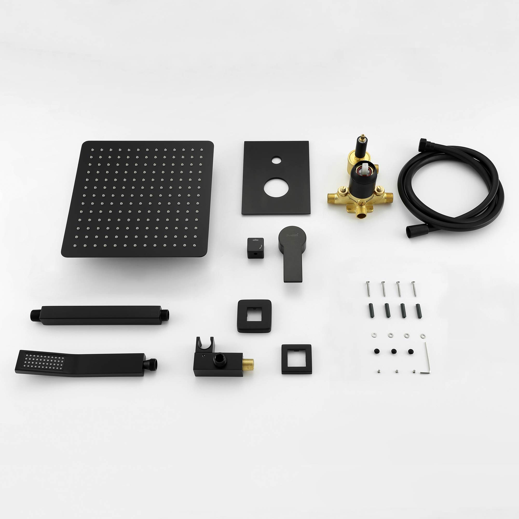 Luxury Matte Black Ceiling Mounted Rain Shower System - 12 Inch Rainfall Shower Head & Handheld Shower Combo with Rough-In Valve (Brass Construction) - Perfect for Modern Bathroom & Spa-Like Shower Experience