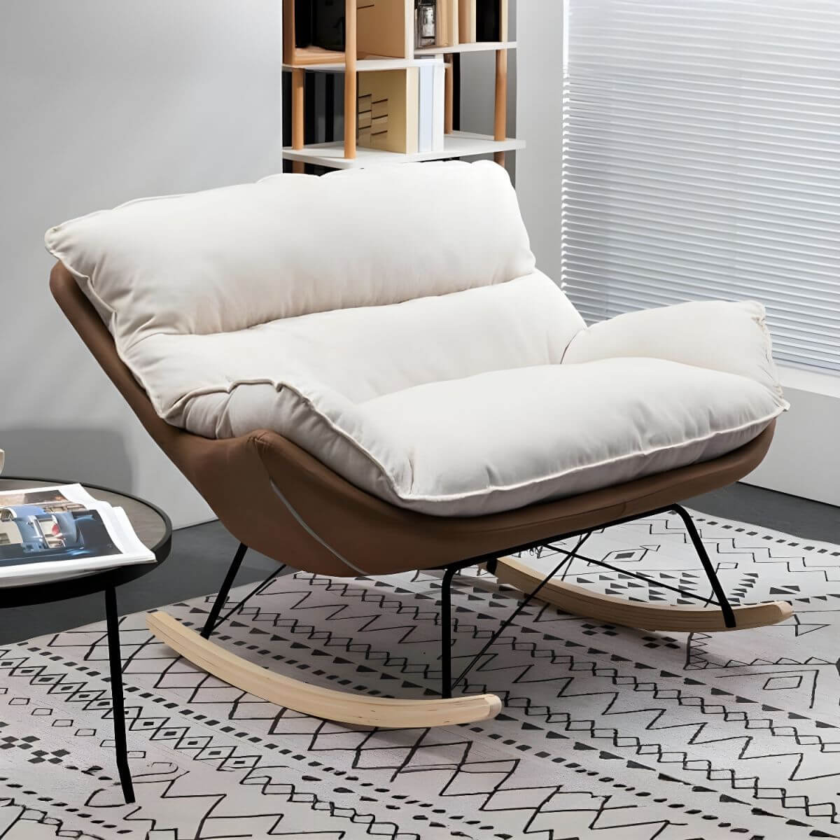 Premium Indoor Light Wood Rubberwood Spindle Rocking Chair - Scratch Resistant with Removable Cushions - Perfect for Nursery, Living Room & Relaxation
