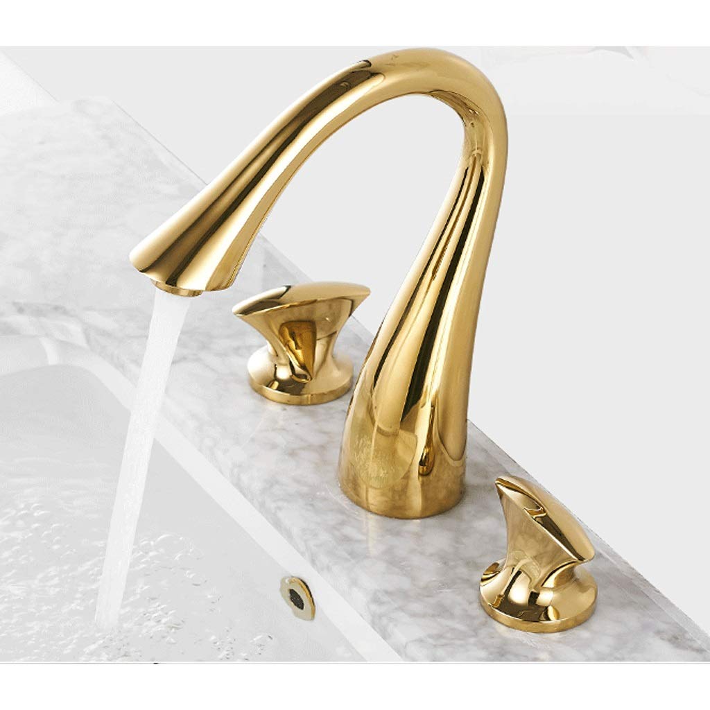 Golden Double Handle 3-Hole Bathroom Faucet - Hot & Cold Water Vanity Sink Faucet for Modern Bathroom Design | Perfect for Bathroom Remodeling & Home Upgrade