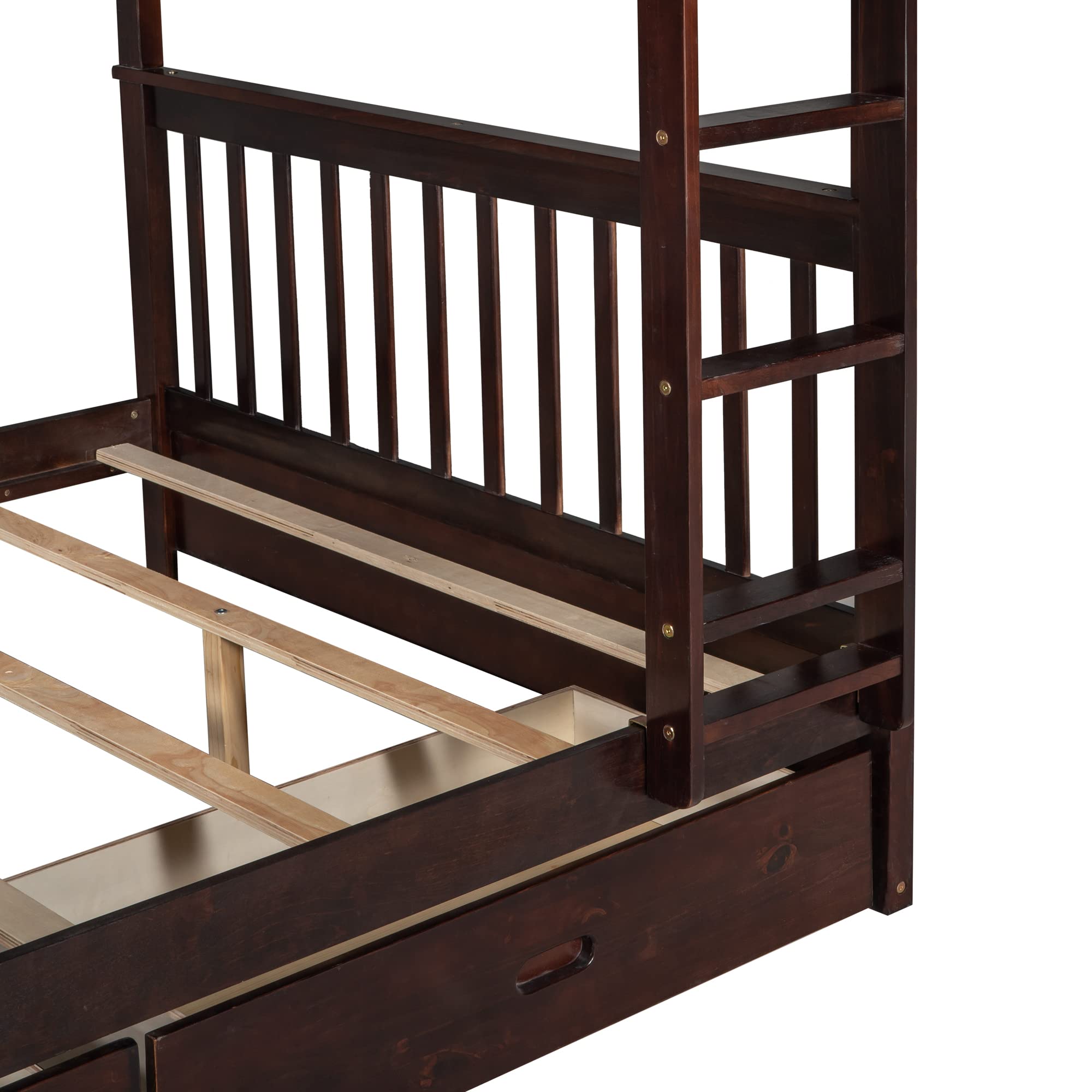 P PURLOVE Full Over Full Bunk Bed with 2 Storage Drawers - Wooden Bunk Bed Frame with Ladder - Convertible to 2 Twin Beds - No Box Spring Needed - Ideal for Kids, Teens, Boys & Girls Bedrooms (Espresso Finish) | Space-Saving Solution for Small Rooms, Dorms & Shared Kids' Bedrooms